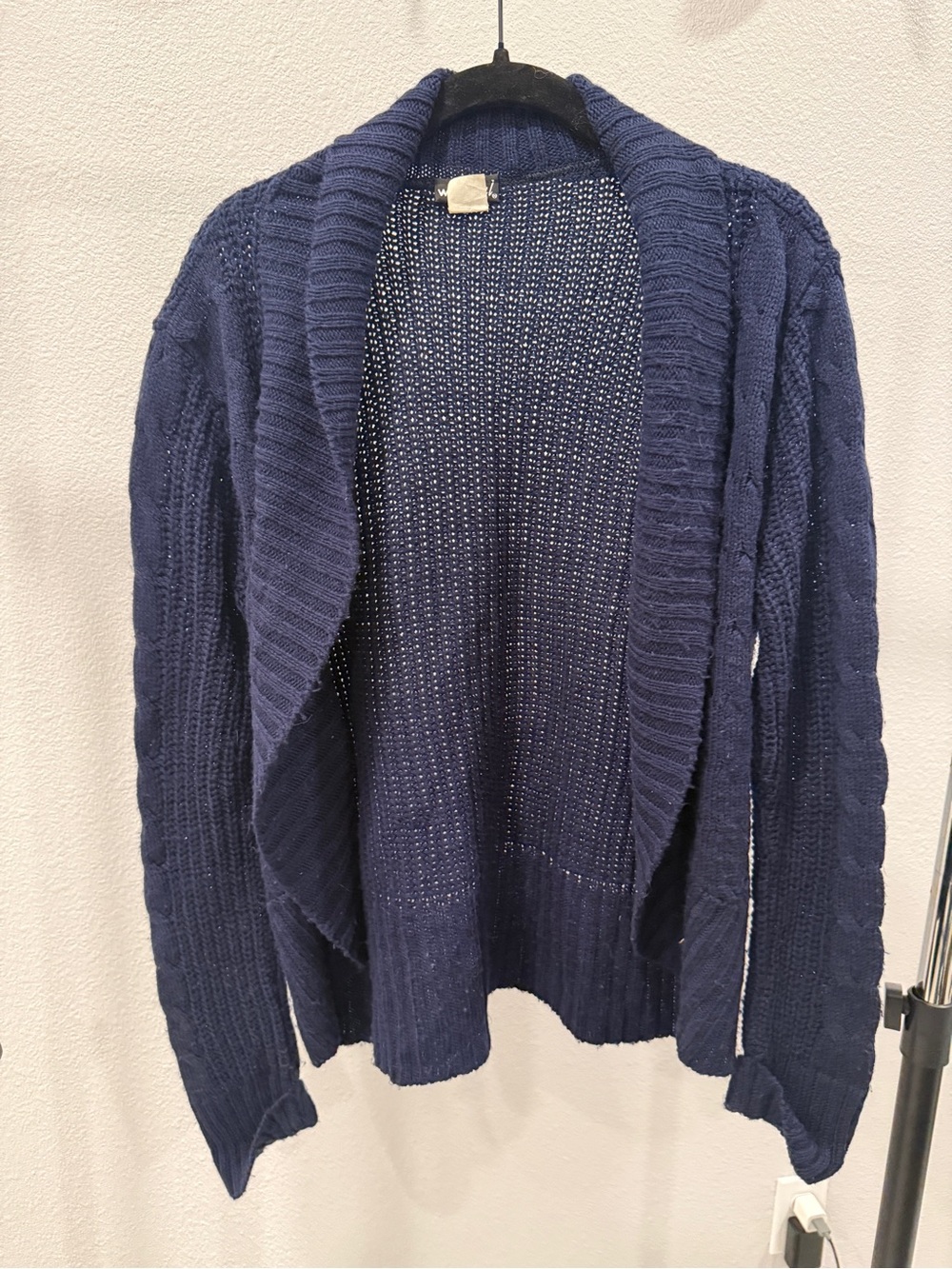 Wet Seal Navy Open-Front Shawl Collar Cardigan Sweater cable knit